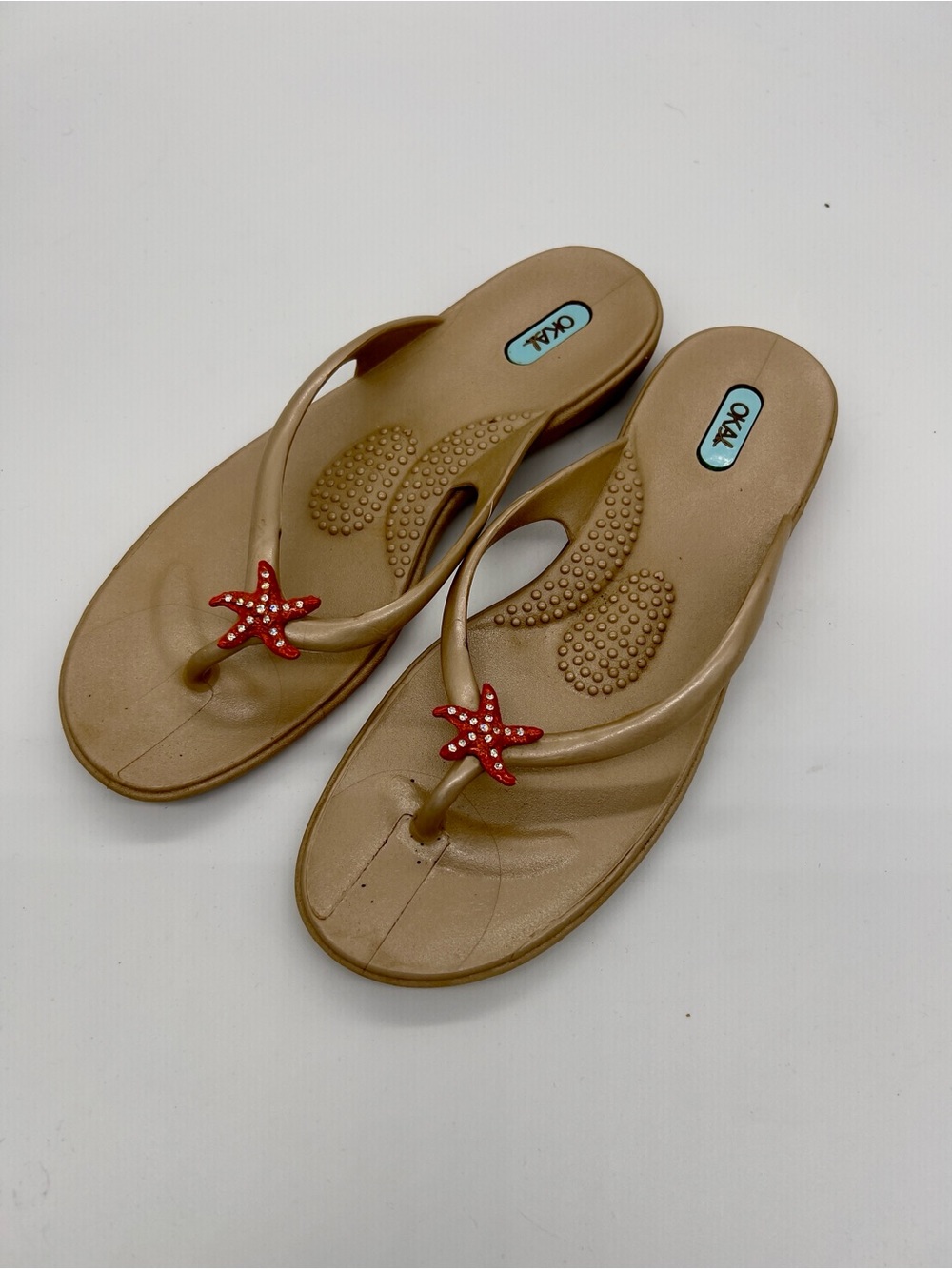 OKA b. Tan Flip Flop Sandals with crystal Starfish Detail